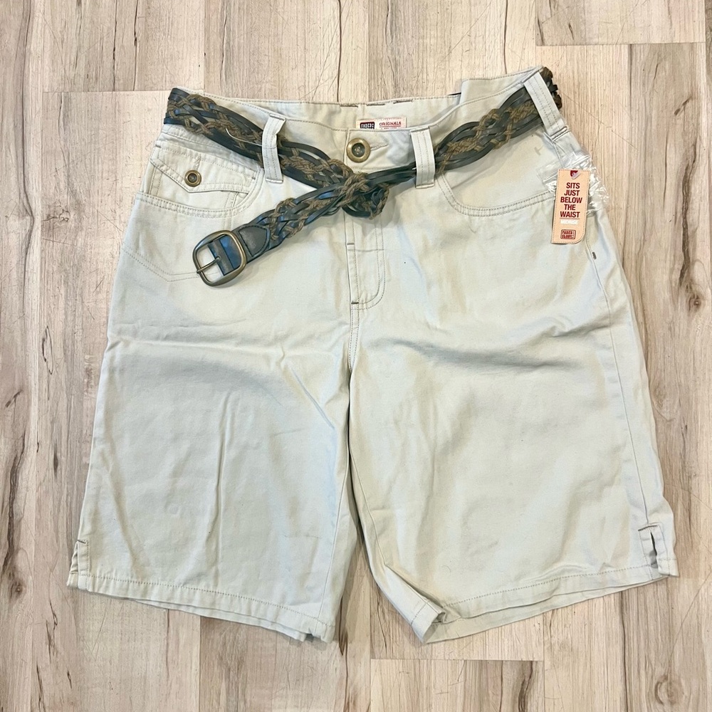 Faded Glory High Waist Khaki Bermuda Shorts with Belt - NWT - Size 14